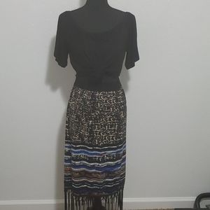 Plus size multicoloured skirt with fringe